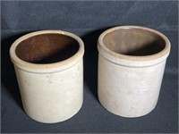 (2) Stoneware Straight Sided Storage Crocks