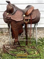 Big Horn Saddle 15.5 Leather Tooled Stirrups