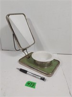 Travel Shaving mirror & soap mug Antique