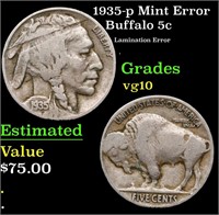 1935-p Buffalo Nickel Mint Error 5c Grades vg+