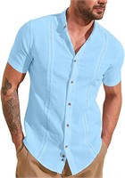 JMIERR Mens Camp Cuban Shirt 3XL Blue