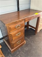 WOODEN 4 DRAWER DESK, NEEDS REFINISHING, LARGE SCR