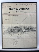 Capital City Cycle Indianapolis, IN 1898 Receipt