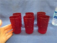 set of 6 red 5 inch tall juice glasses
