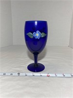 Stained blue glass cup with Design
