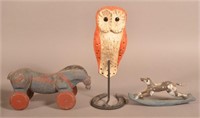 Three Folk Art Carved and Painted Animals.