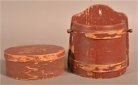 Two Maroon Painted Wooden Items.