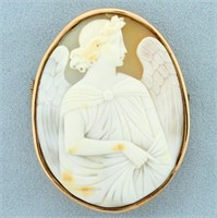 Vintage Large Angel Cameo Pin In 10k Rose Gold