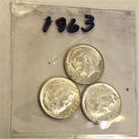 SILVER Roosevelt Dime LOT 1963