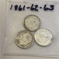 SILVER Roosevelt Dime LOT 1961 1962 & 1963