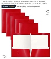 MSRP $20 Set 25 Red Glossy 2 Pocket Folders