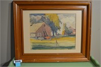 Signed original watercolor farm scene