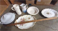 LOT OF VINTAGE CHINA SERVERS + 2 PITCHERS