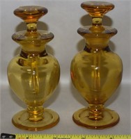 2- Vtg New Martinsville Amber Glass Vanity Bottles