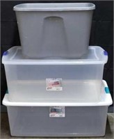 Lot of 3 Totes- 2 with Lids and 1 with no Lid