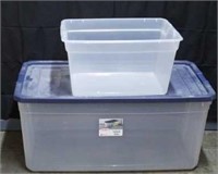 Lot of 2 Totes- 200qt with Lid and 1 with no Lid