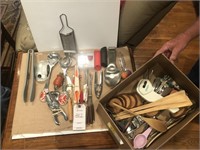Box Kitchen Utensils (wood spoons, metal items &