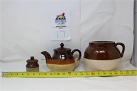 Lot of 3 Stoneware-Tea Pot Crock Tiny Jar