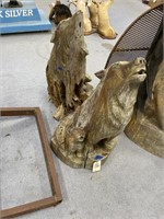 2 Carved Wood Wolf Sculptures As Is 36"H
