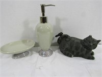 Misc Lot-Soap Dispenser, Soap Dish, & Cat Decor