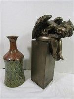 Home Decor-Vase & Angel on Pedestal