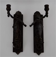Pair Italian Bronze Cherub Candle Sconces - 607