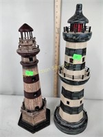 Two lighthouse figures - one with small paint