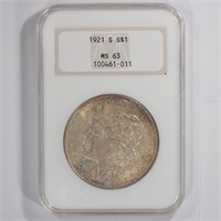 1921 S $1 Morgan MS63 NGC Old Fatty Holder