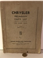 CHRYSLER PRELIMINARY PARTS LIST 1935 WINDSOR ONT