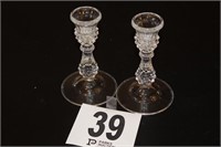 Pair of Glass Candle Sticks - 6.5"