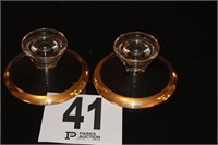 Pair of Glass Candle Sticks - 3"