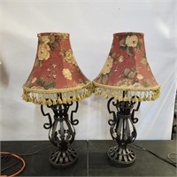 Pair of metal lamps with Floral Shades
