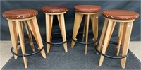 Four Wooden Swival Bar Stools - Inlaid Seats