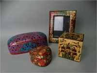 Lot of 4 Hand Painted Kashmiri Lacquered Boxes