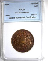 1835 1/2 Anna NNC VF20 India