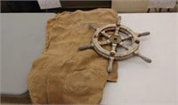 Antique Ship Steering Wheel, 19 inches across,
