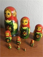 Vintage Handmade 9 Piece Russian Nesting Dolls 8"