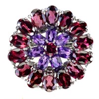 Natural Rhodolite Garnet Amethyst Ring