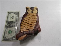 Owl Carved 5.5" Slide Open Wooden Stash Box as is