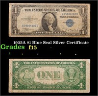 1935A $1 Blue Seal Silver Certificate Grades f+