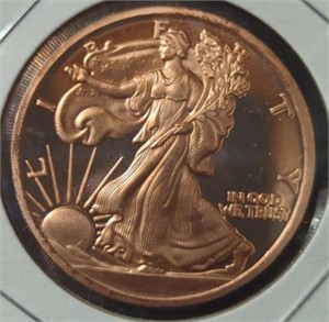 1 oz fine copper coin  walking Liberty