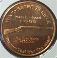1 oz fine copper coin Winchester 73 rifle