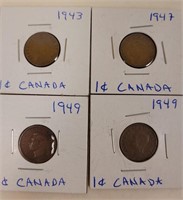 1943, 1947, 2 - 1949 Canadian One Cent Coins
