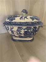 Antique Blue Willow Soup Tureen with Ladle