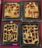 Lot of Carved Wood Gilded Chinese Figural Plaques.