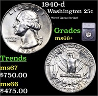 1940-d Washington Quarter 25c Graded ms66+ By SEGS