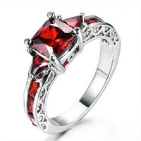 Retro Square Red Geometric Synthetic Crystal Fash9