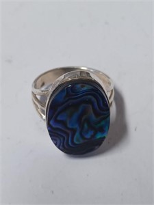 Marked 825 Abalone Stone Ring- 6.8g
