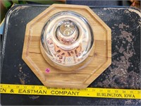 Wooden Serving Tray w/ Glass Dome