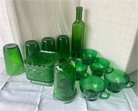 Vintage Green Glass Lot with Fairy Light